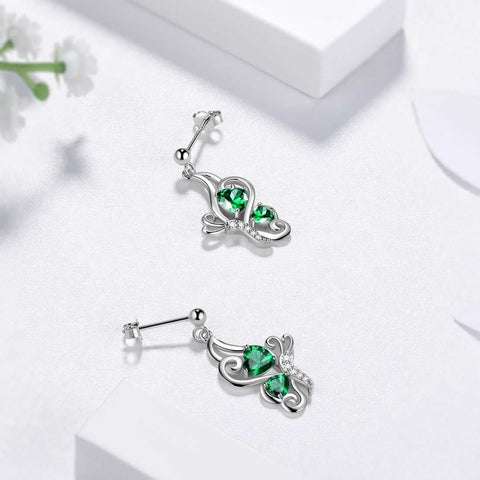Farfalla Birthstone May Orecchini con smeraldo Donne Ragazze Gioielli Regalo di compleanno Argento sterling