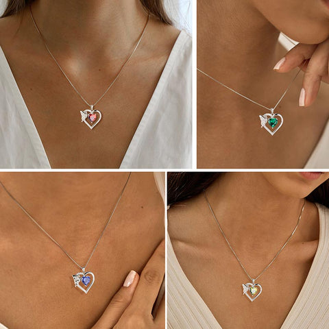 Women Heart Necklace Birthstone Butterfly Pendant Jewelry Girls Birthday Gifts 925 Sterling Silver