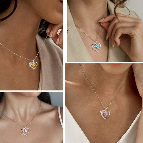 Women Heart Necklace Birthstone Butterfly Pendant Jewelry Girls Birthday Gifts 925 Sterling Silver
