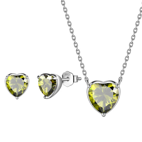 Conjuntos de joyas de corazones para mujer, 3 piezas, joyería con piedra natal para niñas, regalo de cumpleaños, plata de ley