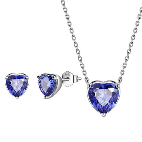 Conjuntos de joyas de corazones para mujer, 3 piezas, joyería con piedra natal para niñas, regalo de cumpleaños, plata de ley