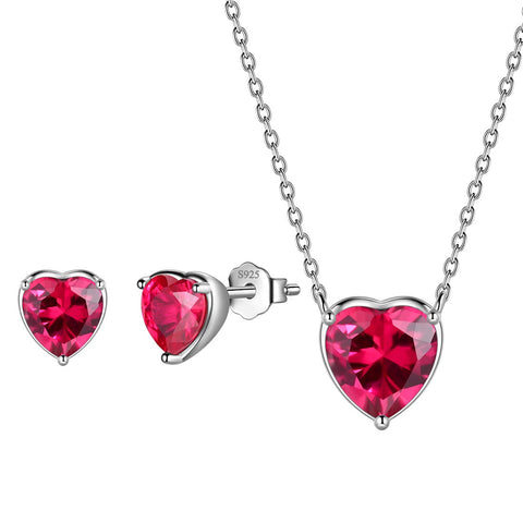 Conjuntos de joyas de corazones para mujer, 3 piezas, joyería con piedra natal para niñas, regalo de cumpleaños, plata de ley