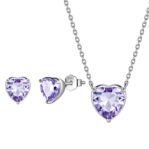 Conjuntos de joyas de corazones para mujer, 3 piezas, joyería con piedra natal para niñas, regalo de cumpleaños, plata de ley