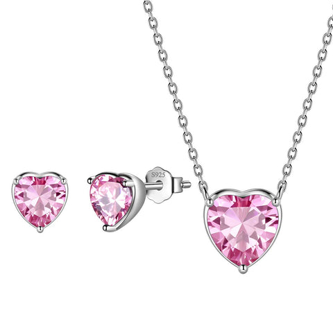 Conjuntos de joyas de corazones para mujer, 3 piezas, joyería con piedra natal para niñas, regalo de cumpleaños, plata de ley