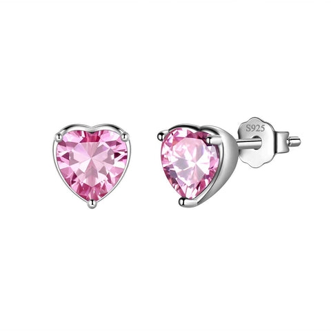 Damen-Herz-Ohrstecker, Geburtsstein, Mädchen-Schmuck, Geburtstagsgeschenk, 925er-Sterlingsilber