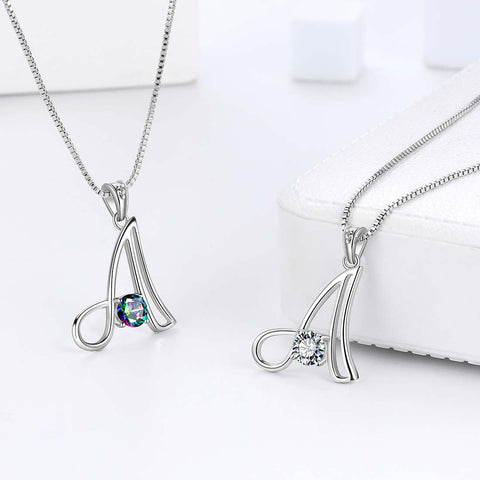 Halskette mit Initialen-A-Buchstabe-Anhänger für Damen, Mädchenname, Schmuck, Geschenk, 925er Sterlingsilber