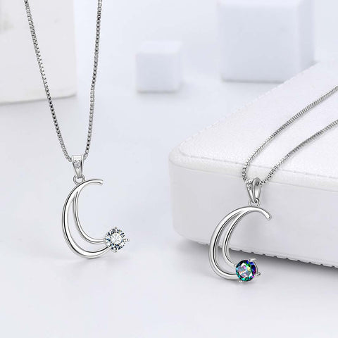 Halskette mit Initialen-C-Buchstaben-Anhänger für Damen, Mädchenname, Schmuck, Geschenk, 925er Sterlingsilber