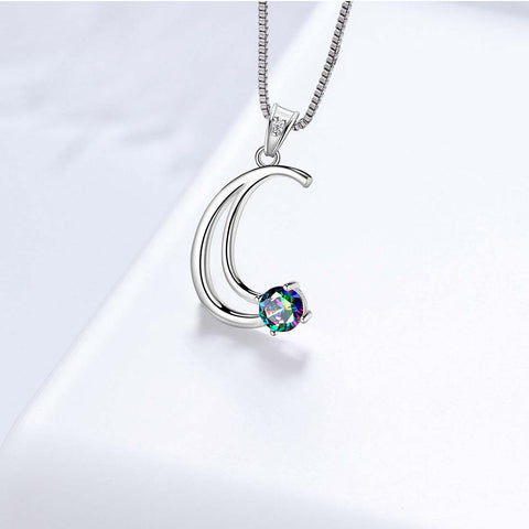 Halskette mit Initialen-C-Buchstaben-Anhänger für Damen, Mädchenname, Schmuck, Geschenk, 925er Sterlingsilber
