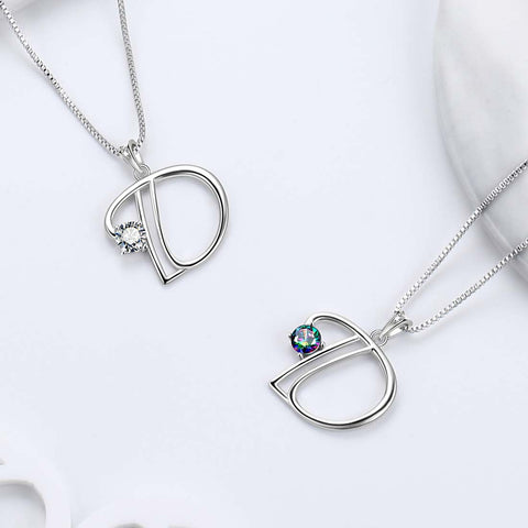 Halskette mit Initialen-D-Buchstaben-Anhänger für Damen, Mädchenname, Schmuck, Geschenk, 925er Sterlingsilber