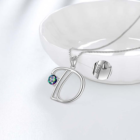Halskette mit Initialen-D-Buchstaben-Anhänger für Damen, Mädchenname, Schmuck, Geschenk, 925er Sterlingsilber