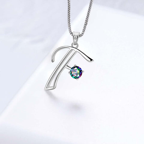 Halskette mit Initialen-F-Buchstaben-Anhänger für Damen, Mädchenname, Schmuck, Geschenk, 925er Sterlingsilber