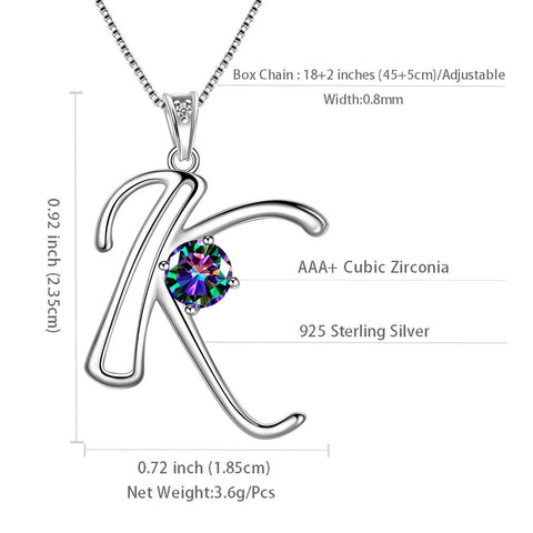 Women Initial K Letter Pendant Necklace Girl Name Jewelry Gift 925 Sterling Silver