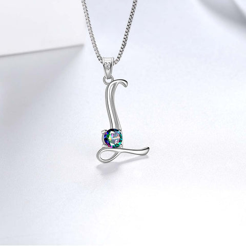 Halskette mit Initialen-L-Buchstaben-Anhänger für Damen, Mädchenname, Schmuck, Geschenk, 925er Sterlingsilber
