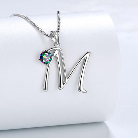 Collier avec pendentif lettre M initiale pour femme, bijoux avec nom de fille, cadeau en argent sterling 925