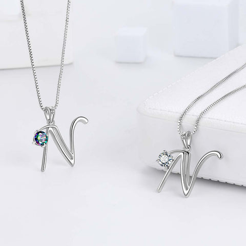Women Initial N Letter Pendant Necklace Girl Name Jewelry Gift 925 Sterling Silver