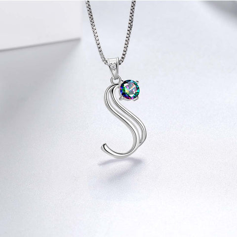 Collier pendentif lettre S initiale pour femme, bijoux avec nom de fille, cadeau en argent Sterling 925