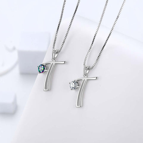 Collier avec pendentif lettre T initiale pour femme, bijoux avec nom de fille, cadeau en argent sterling 925
