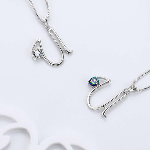 Halskette mit Initialen-U-Buchstaben-Anhänger für Damen, Mädchenname, Schmuck, Geschenk, 925er Sterlingsilber