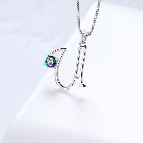 Halskette mit Initialen-U-Buchstaben-Anhänger für Damen, Mädchenname, Schmuck, Geschenk, 925er Sterlingsilber