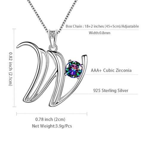 Collana con ciondolo con lettera iniziale W da donna, nome ragazza, regalo di gioielli in argento sterling 925