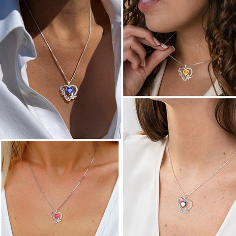 Collana con cuore d'amore, ciondolo con pietra portafortuna, gioielli in argento sterling, per donne e ragazze, regali di compleanno
