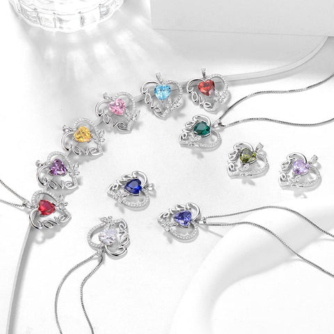 Collana con cuore d'amore, ciondolo con pietra portafortuna, gioielli in argento sterling, per donne e ragazze, regali di compleanno