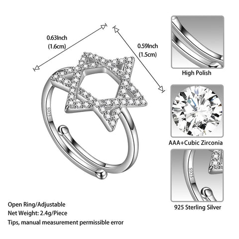 Anillo Magen David Star Band para hombre y mujer, anillo jud¨ªo de plata de ley 925