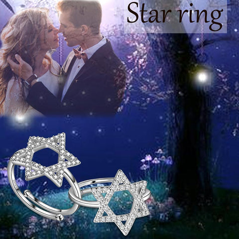 Anillo con banda de estrella Magen David para hombre y mujer
