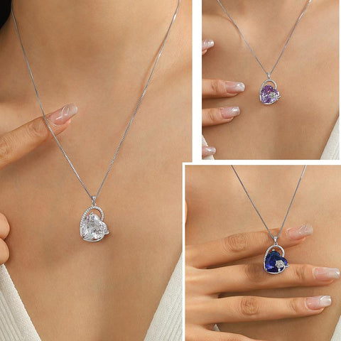 Collana da donna con cuore e pietra portafortuna in argento sterling, ciondolo per ragazze, rosa, regalo di compleanno per San Valentino e Natale