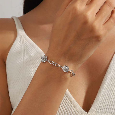 Gothic Vintage Rose Bracelet Jewelry Women Girls 3D Rose Flower Link Chain Bracelets Romantic Birthday Valentine's Day Gifts