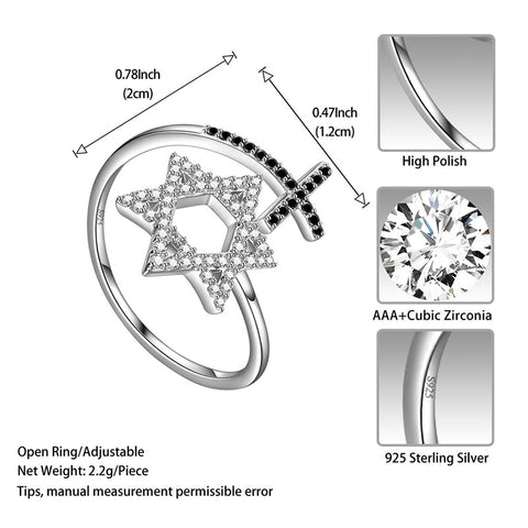Bague étoile de David pour femmes et hommes, en argent Sterling 925, bague croix étoile Magen David, bijoux juifs
