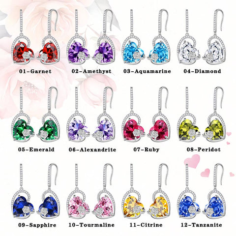 Orecchini pendenti con gancio in argento sterling da donna, a forma di cuore, con pietra portafortuna, in cristallo e rosa, per ragazze, regalo di compleanno, San Valentino e Natale
