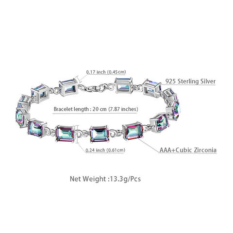 Women Tennis Bracelets Retro Square Mystic Rainbow Topaz 925 Sterling Silver Jewelry Gifts