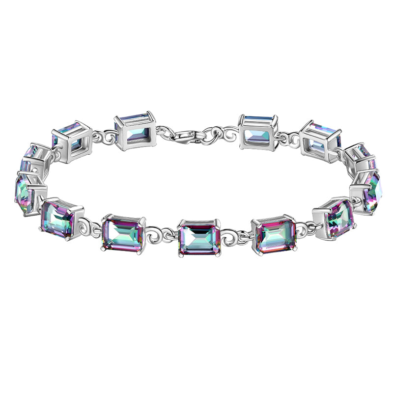 Women Tennis Bracelets Retro Square Rainbow Mystic Topaz Jewelry Gifts 925 Sterling Silver - Aurora Tears Jewelry