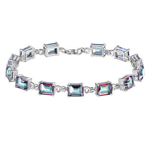 Women Tennis Bracelets Retro Square Mystic Rainbow Topaz 925 Sterling Silver Jewelry Gifts