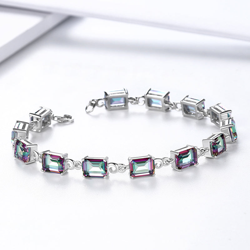 Women Tennis Bracelets Retro Square Rainbow Mystic Topaz Jewelry Gifts 925 Sterling Silver - Aurora Tears Jewelry