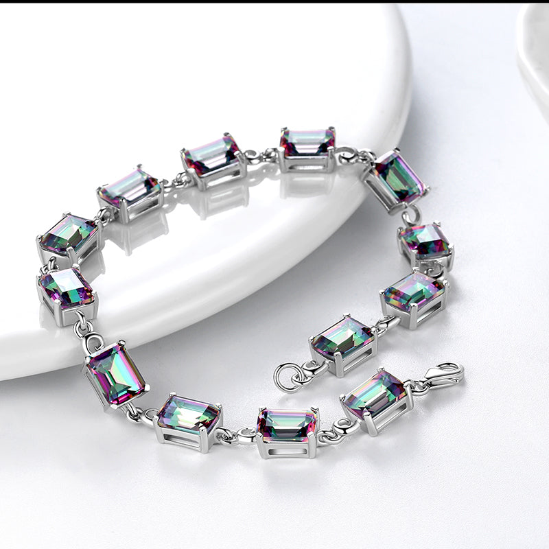 Women Tennis Bracelets Retro Square Rainbow Mystic Topaz Jewelry Gifts 925 Sterling Silver - Aurora Tears Jewelry