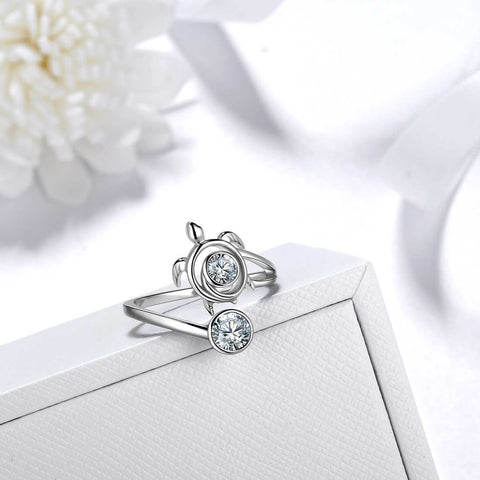 Bague en diamant avec pierre de naissance tortue d'avril pour femmes et filles, bijoux cadeau d'anniversaire en argent sterling