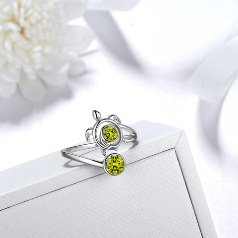Bague péridot tortue avec pierre de naissance août pour femmes et filles, bijoux cadeau d'anniversaire en argent sterling