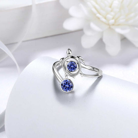 Bague en Tanzanite avec pierre de naissance tortue, bijoux pour femmes et filles, cadeau d'anniversaire, en argent sterling