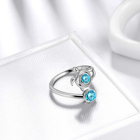 Bague tortue avec pierre de naissance de mars, aigue-marine, bijoux pour femmes et filles, cadeau d'anniversaire en argent sterling