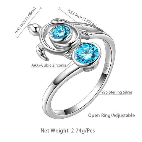 Bague tortue avec pierre de naissance de mars, aigue-marine, bijoux pour femmes et filles, cadeau d'anniversaire en argent sterling