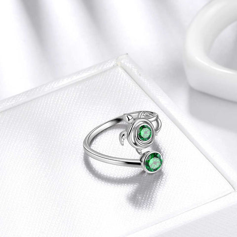 Bague tortue avec pierre de naissance de mai et émeraude pour femmes et filles, bijoux cadeau d'anniversaire en argent sterling
