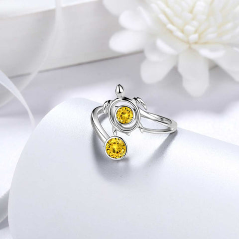 Tortue Pierre de Naissance Novembre Citrine Bague Femmes Filles Bijoux Cadeau d'Anniversaire Argent Sterling
