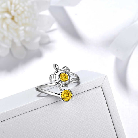 Tortue Pierre de Naissance Novembre Citrine Bague Femmes Filles Bijoux Cadeau d'Anniversaire Argent Sterling