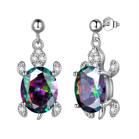 Orecchini pendenti con tartaruga da donna, pietre portafortuna, gioielli per ragazze, regalo di compleanno, argento sterling