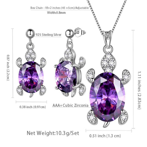 Ensemble de bijoux tortue pour femmes, 3 pièces, pierre de naissance, cadeau d'anniversaire pour filles, en argent sterling