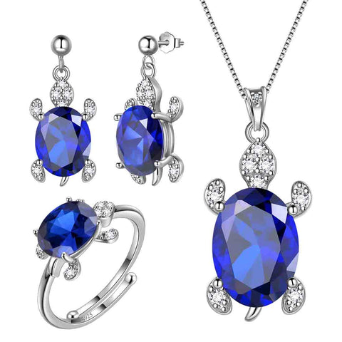 Conjuntos de joyas de tortuga para mujer, 4 piezas, piedra natal, regalo de cumpleaños para niñas, plata de ley