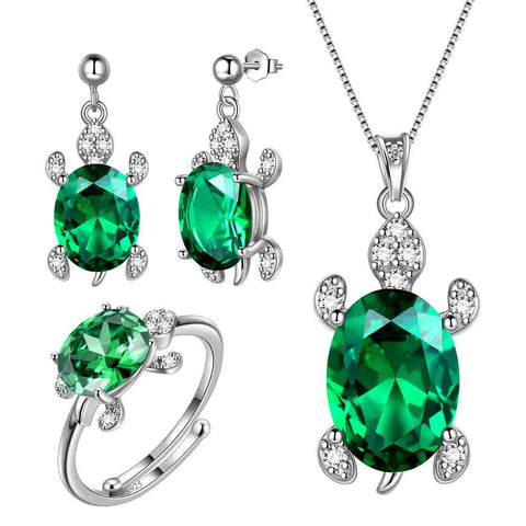 Conjuntos de joyas de tortuga para mujer, 4 piezas, piedra natal, regalo de cumpleaños para niñas, plata de ley