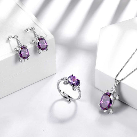Conjuntos de joyas de tortuga para mujer, 4 piezas, piedra natal, regalo de cumpleaños para niñas, plata de ley